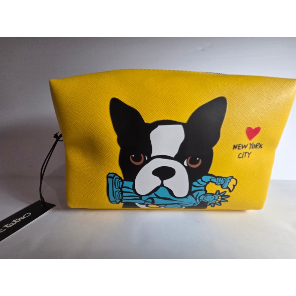 Marc Tetro Boston Terrier Statue of Liberty Yellow Cosmetic Bag NWT